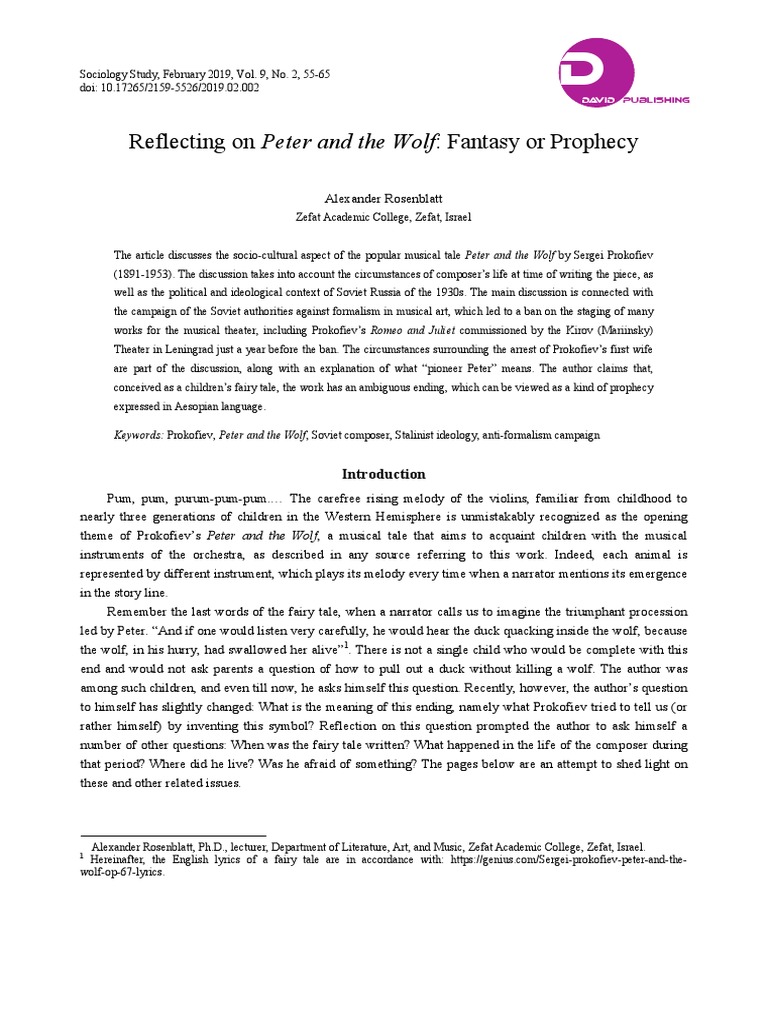 Reflecting On Peter and The Wolf Fantasy or Prophecy PDF