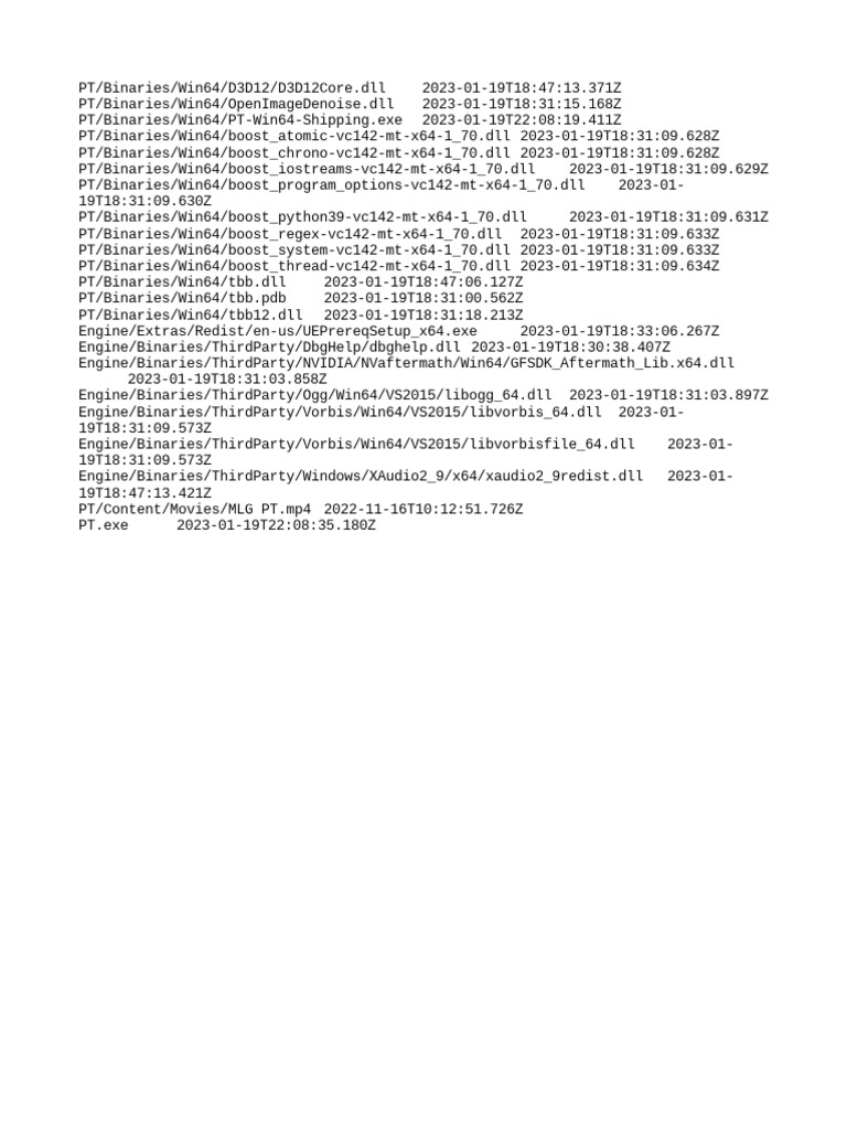 File paths and last modified dates of third party libraries and