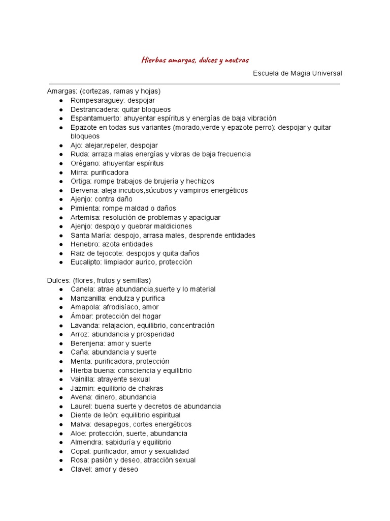 Hierbas Amargas, Dulces y Neutras | PDF | Plantas | Botánica