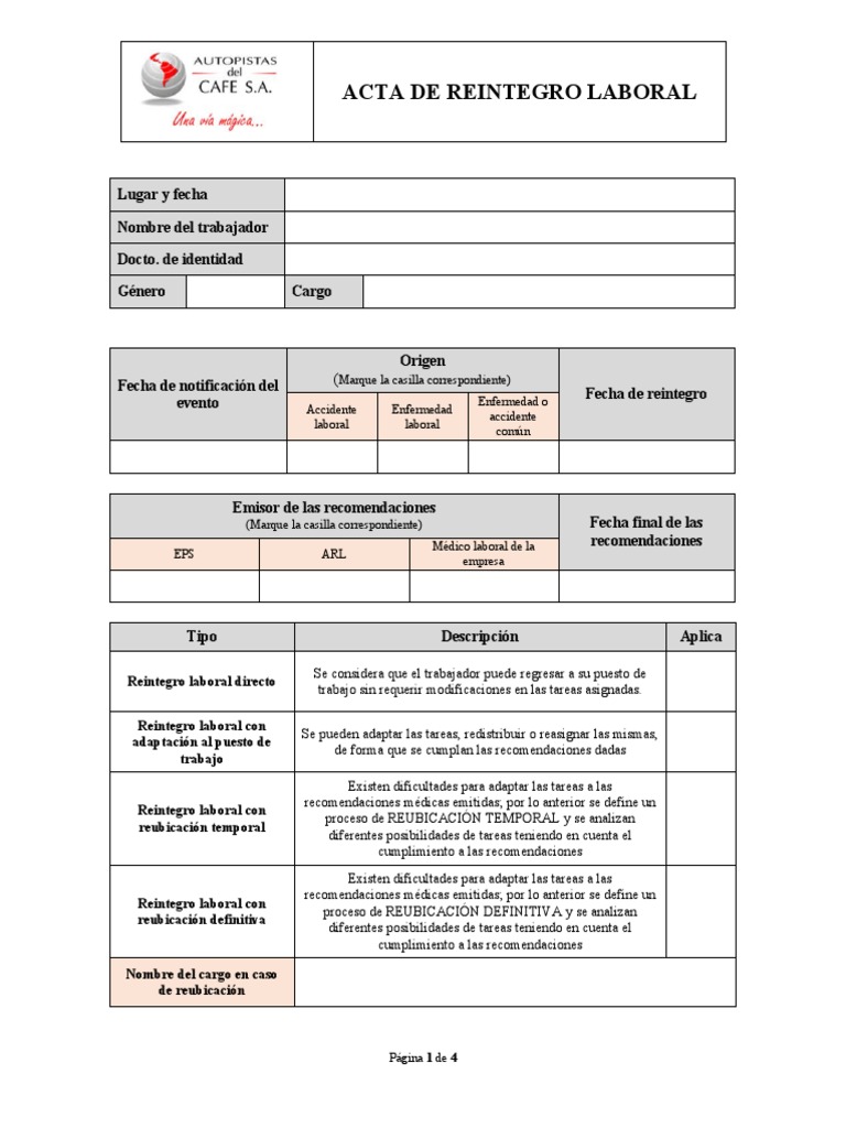 Acta de Reintegro Laboral | PDF