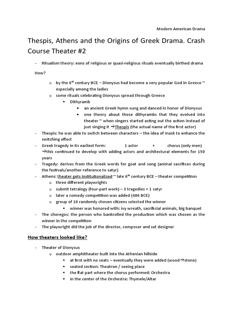 Thespis and the Birth of Greek Drama | PDF | Theatre | Tragedy