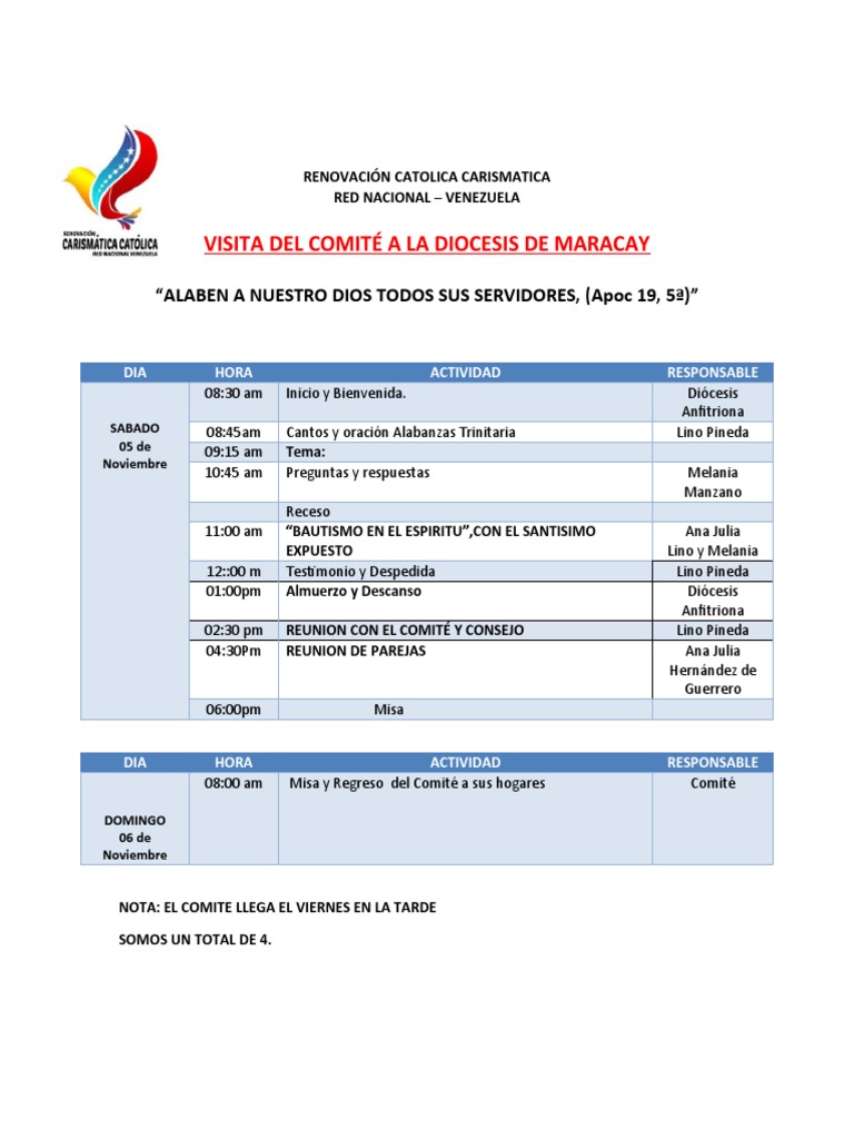 Renovación Catolica Carismatica Visita Diocesis De Maracay Pdf