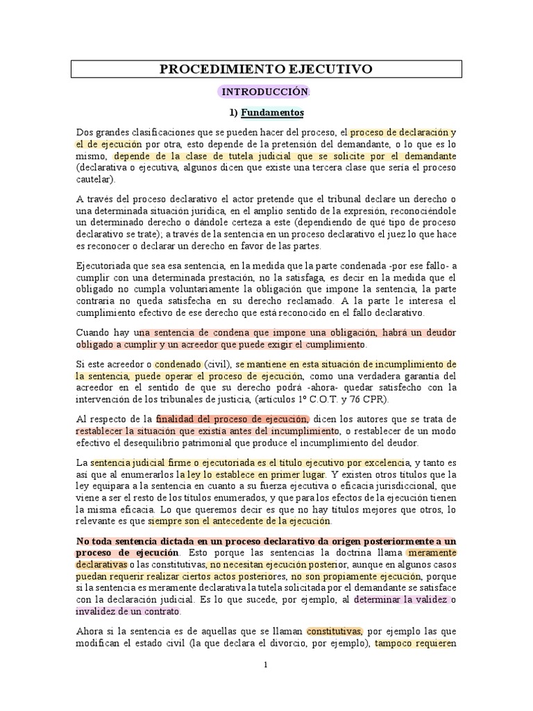 Procedimiento Ejecutivo, Ejecución de Sentencias y Actos No