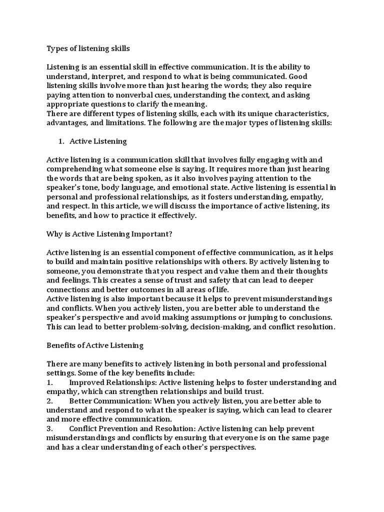 Different Types Of Listening Skills Pdf