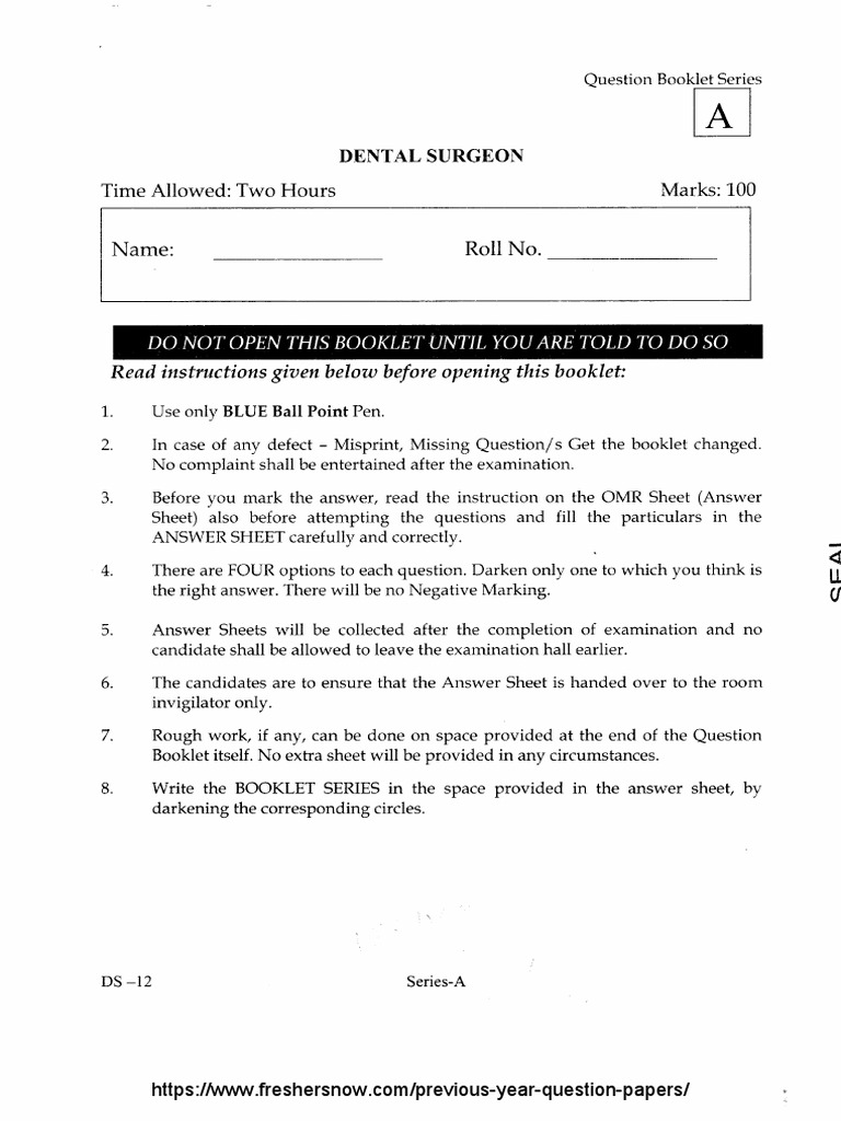 HPSC Dental Surgeon Model Question Paper PDF Periodontology