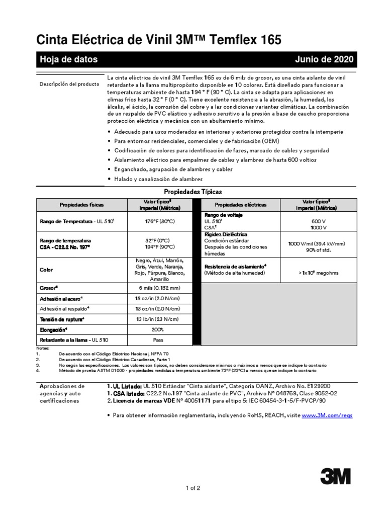 Temflex 165 3M | PDF | Electricidad | Electromagnetismo