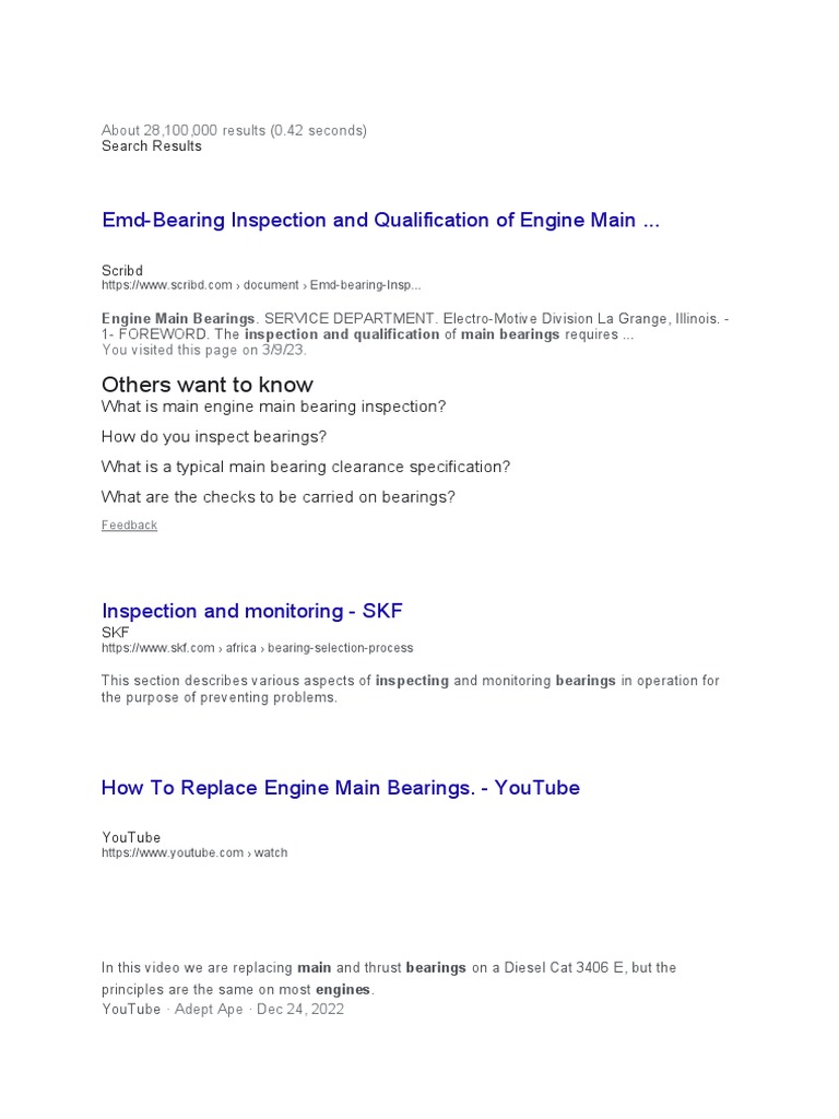 EMD Engine Main Bearing Inspection Guide | PDF