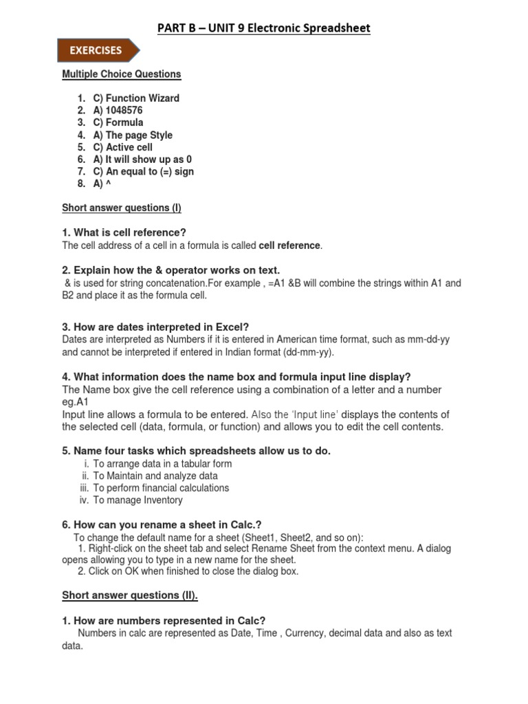 UNIT 9 Notes | PDF | Spreadsheet | Menu (Computing)