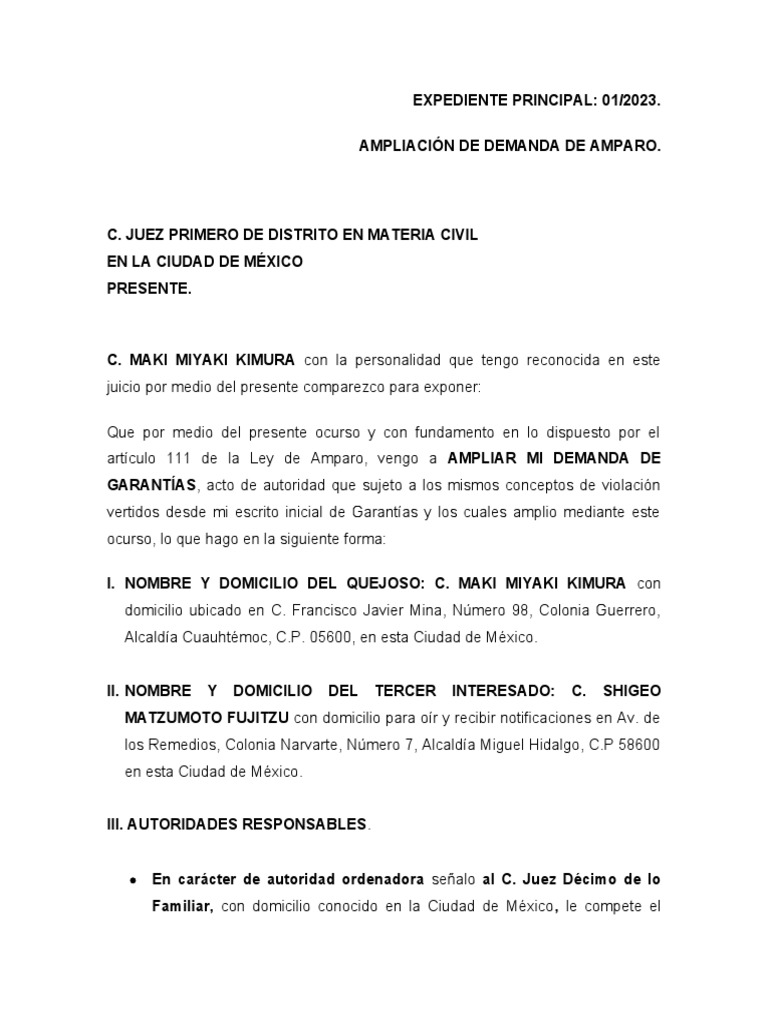 Ampliación de Demanda de Amparo Indirecto. | PDF | Justicia | Crimen y ...