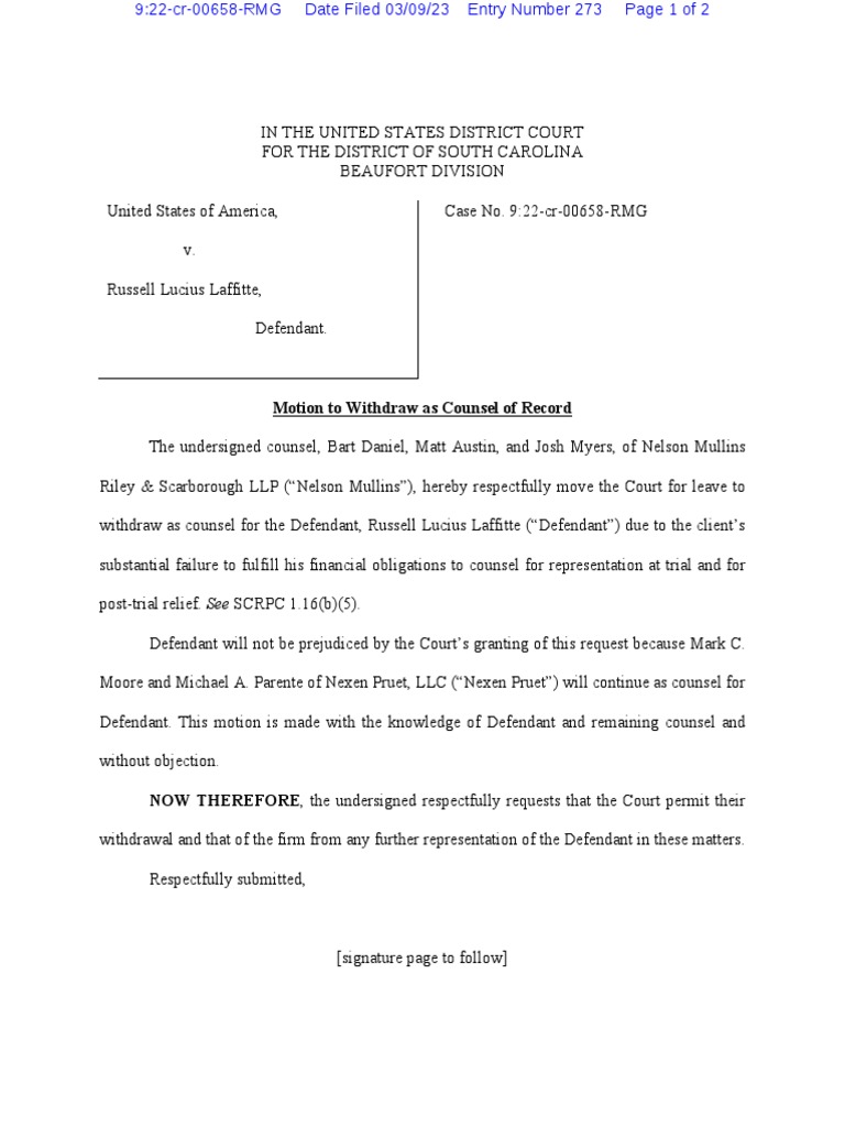 Laffitte Motion Withdraw Counsel PDF Law Of The United States