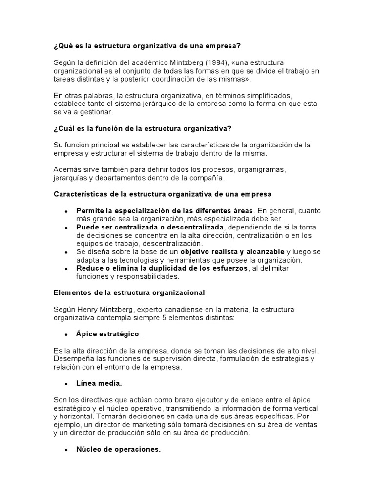 Qué Es La Estructura Organizativa de Una Empresa | PDF | Marketing ...