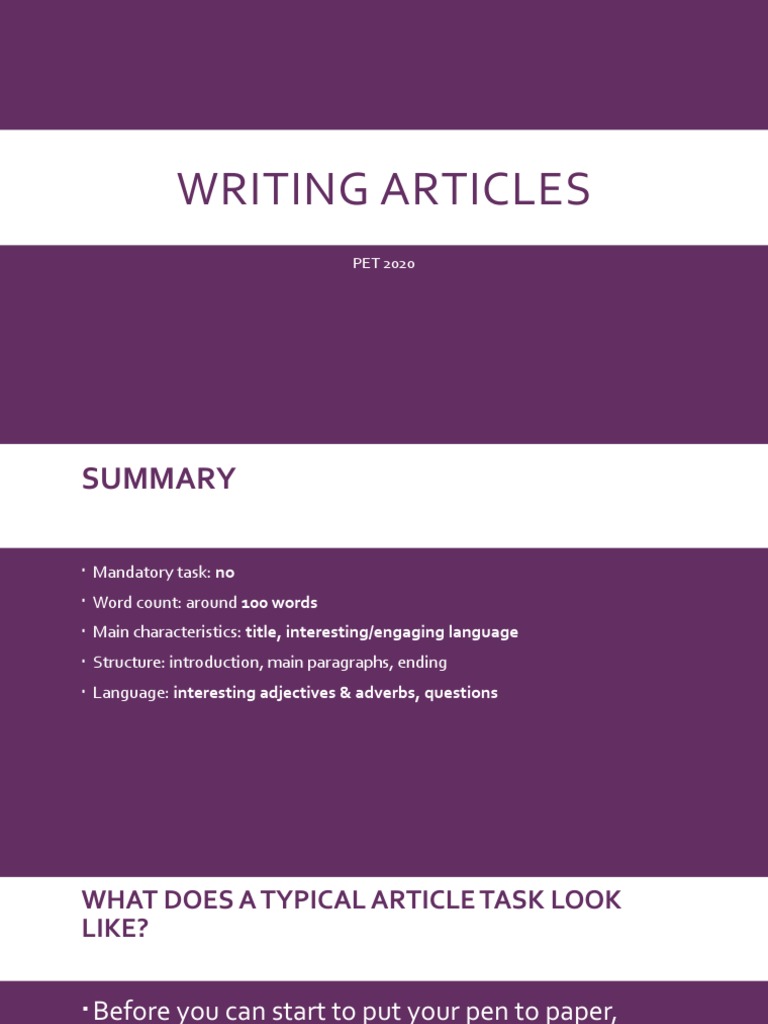 Writing Engaging Articles for PET | PDF | Movie Theater | Paragraph
