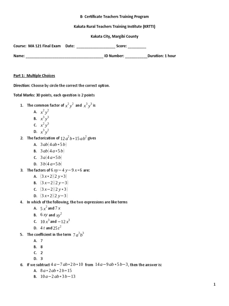 MA 121 Final Exam Overview | PDF | Equations | Applied Mathematics