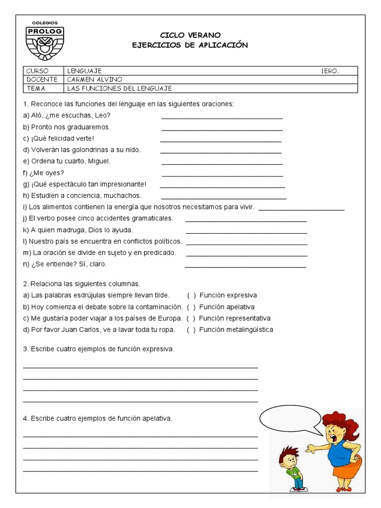 Ejercicios sobre funciones del lenguaje | PDF | Lingüística ...