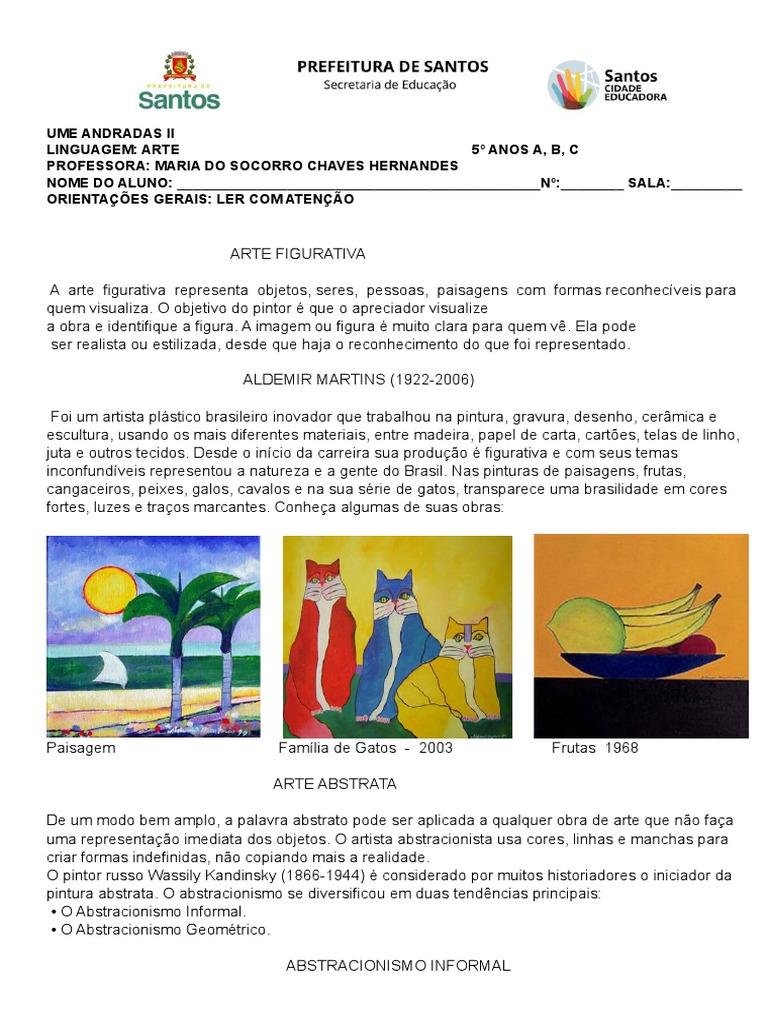 Atividades de Arte: Figurativa e Abstrata | PDF | Arte abstrata ...