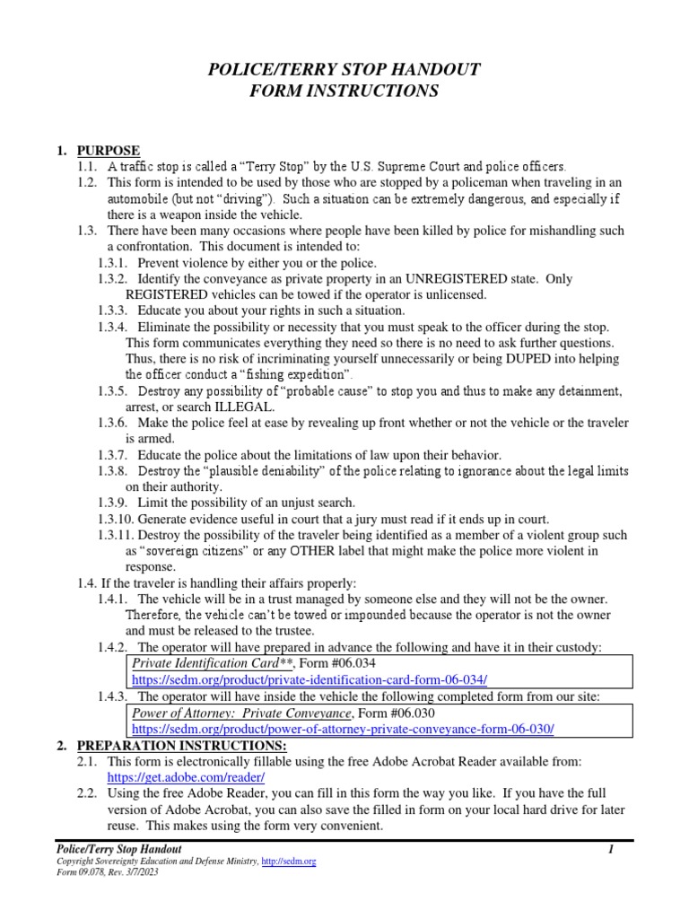 Police/Terry Stop Handout, Form 09.078 PDF Police Terry Stop