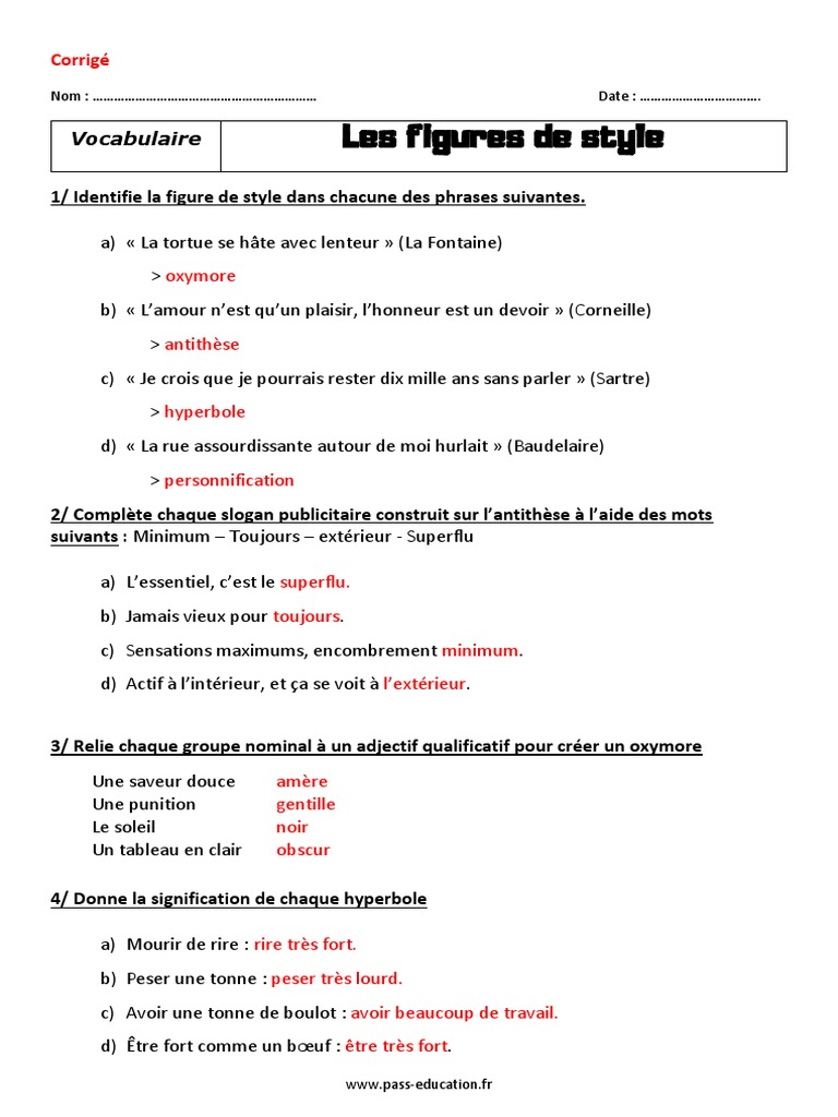 Figures De Style Exercices Corrigés Pdf Vocabulaire-les-figures-de-style-–-5ème-–-Révisions-–-Exercices