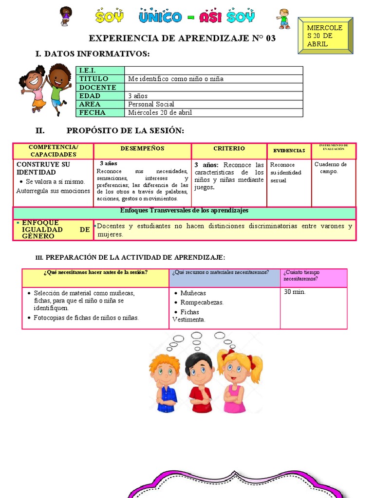 Identidad Infantil: Soy Niño o Niña | PDF | Aprendizaje | Evaluación