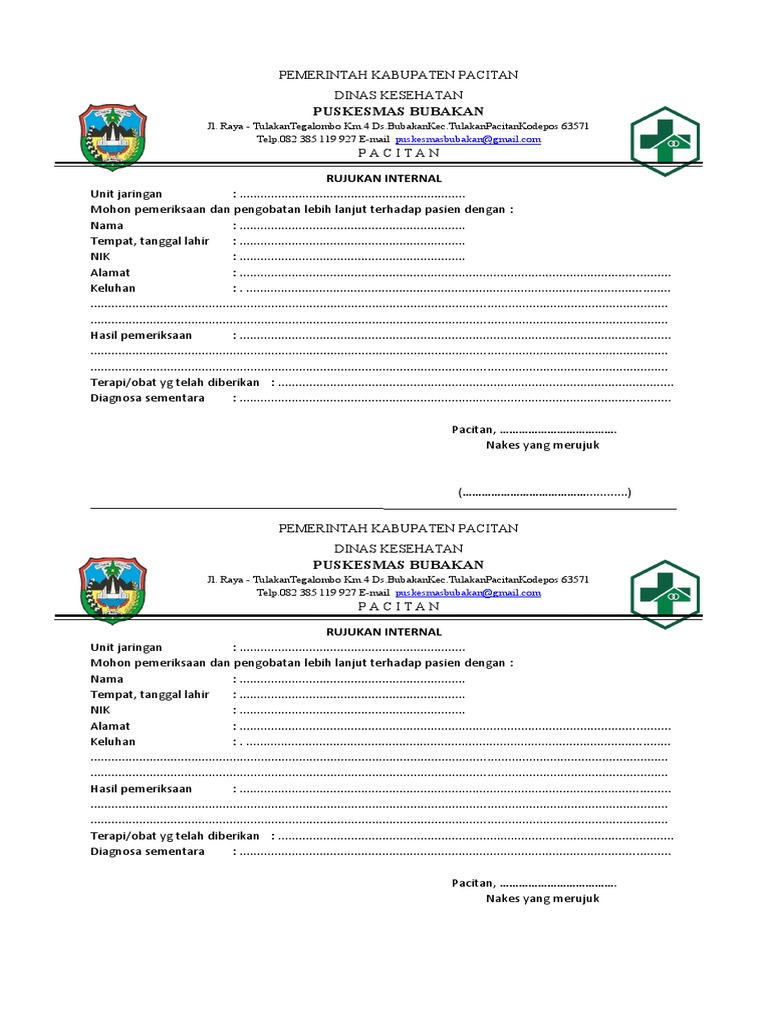 Form Rujukan Internal Pustu | PDF