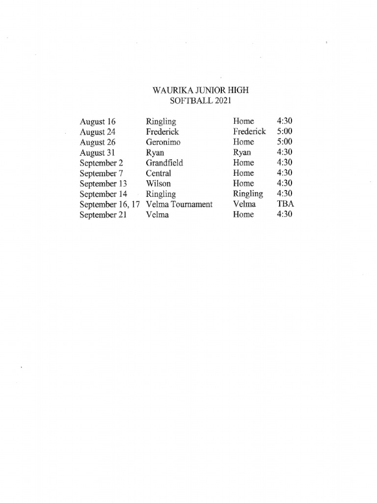 JH Softball Schedule PDF