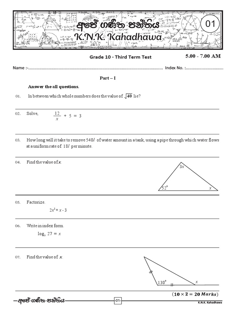 Analysis of a Grade 10 Third Term Test Containing Questions on