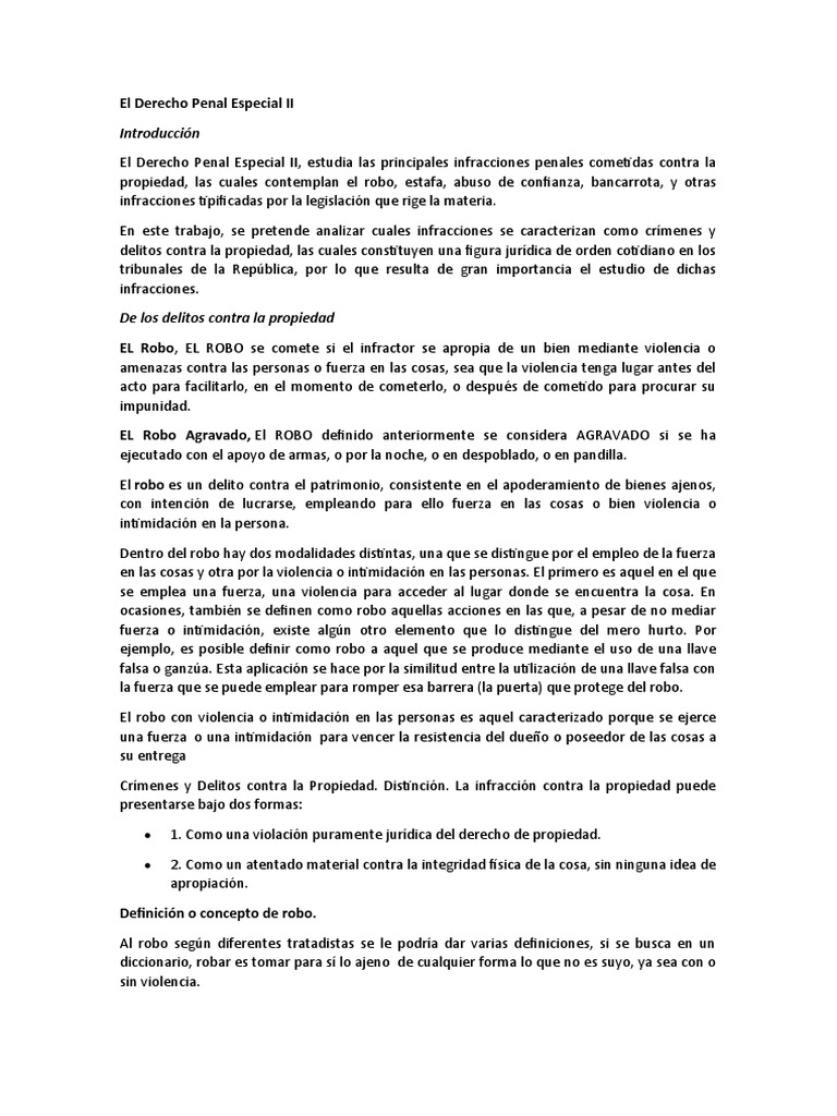 El Derecho Penal Especial II Material de Apoyo | PDF | Robo | Crimen y ...