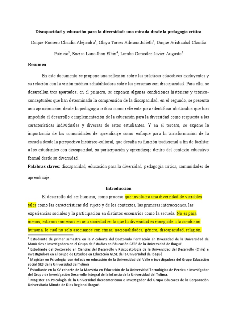 Educación Inclusiva y Discapacidad Crítica | PDF | Invalidez | Aprendizaje