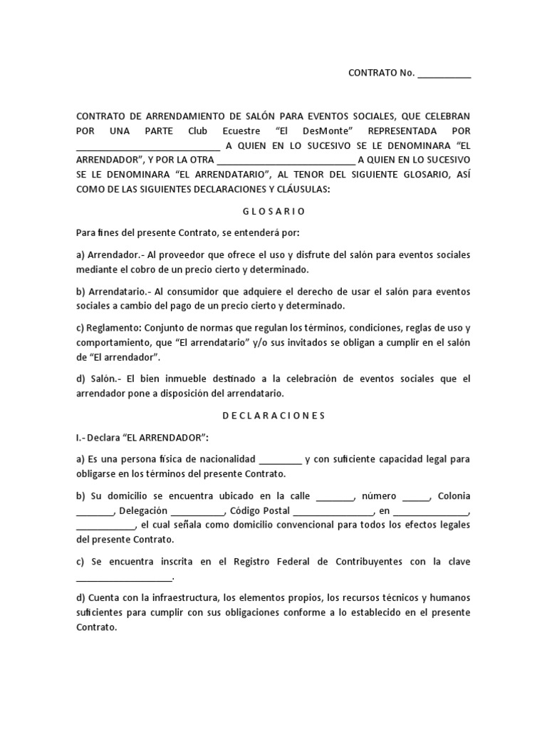 Contrato De Salon Evento Pdf