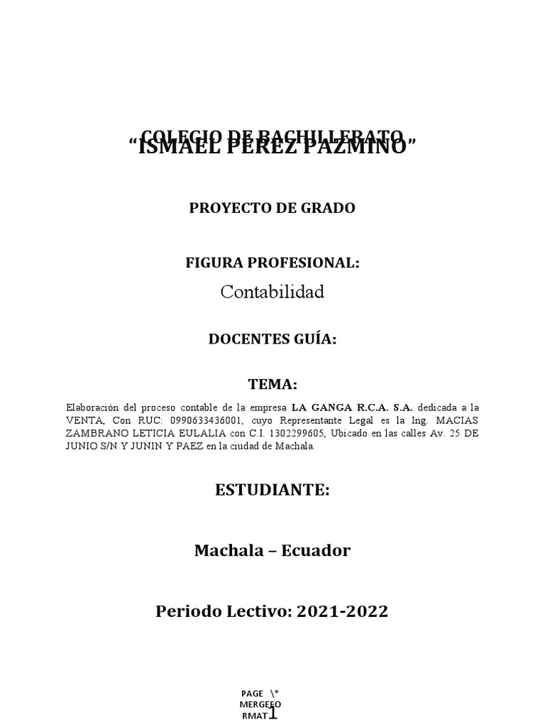 Proyecto Final - Grado 1 | PDF | Contabilidad | Business