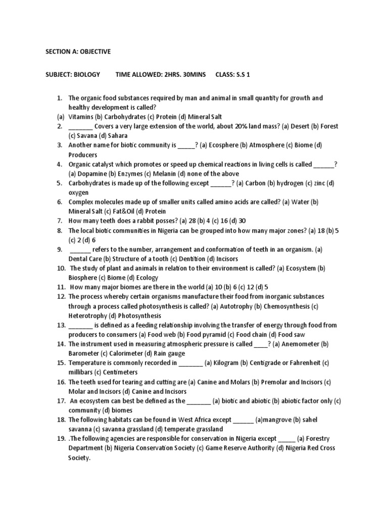 Biology SS1 PDF Ecosystem Biology