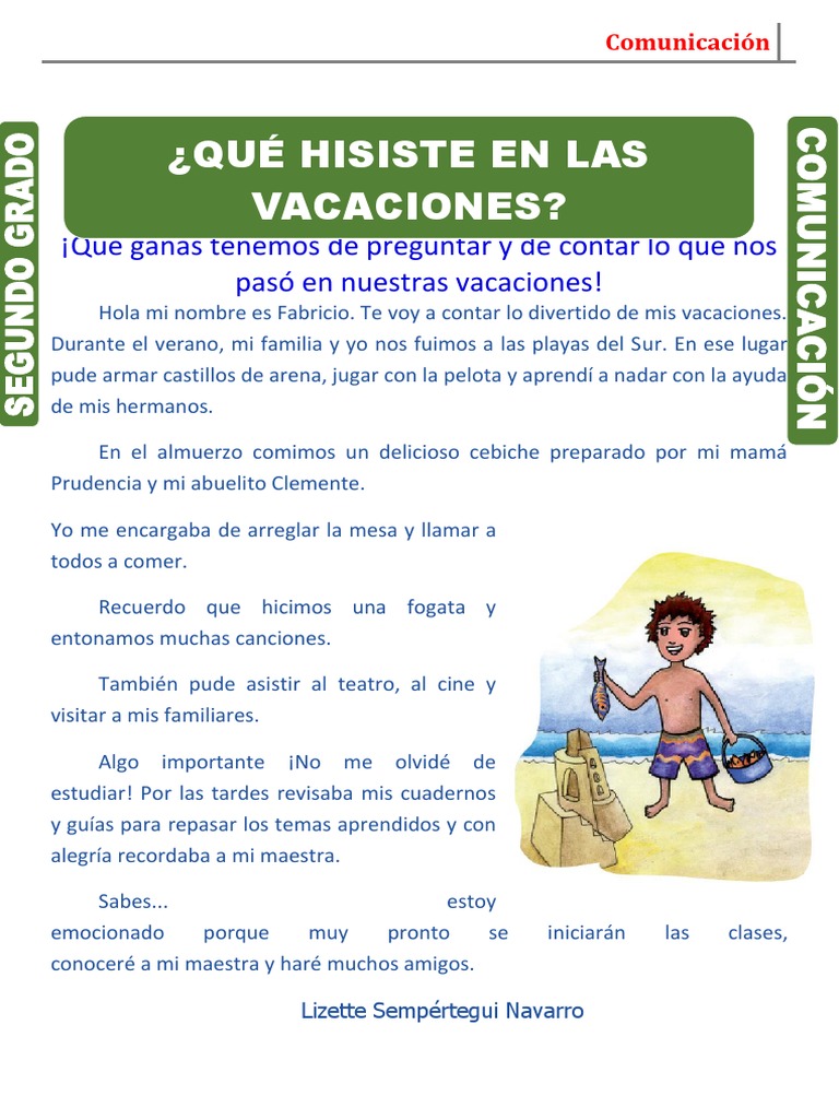 Qué Hiciste en Las Vacaciones para Segundo Grado de Primaria | PDF