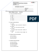 MMC - Atividade avaliativa sobre mínimo múltiplo comum