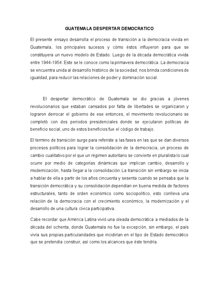 Transición a la Democracia en Guatemala | PDF | Democracia | Ideologías ...