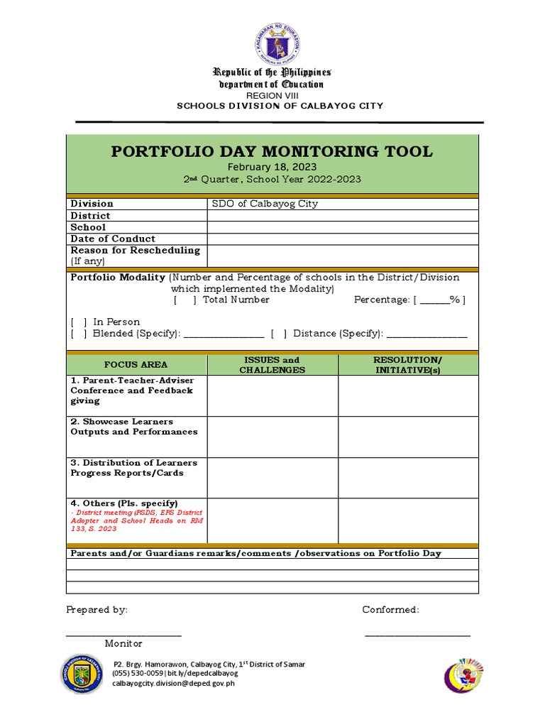 Portfolio Day Monitoring Tool 2nd Quarter SY 2022 2023 February 18 2023