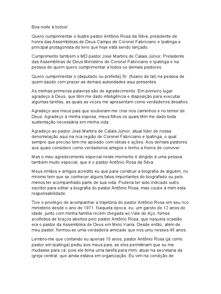 Lançamento da Biografia de Antônio Rosa | PDF | Deus | Livros