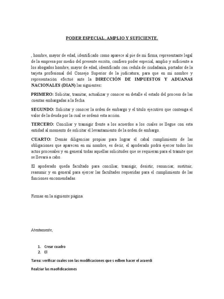 Poder Especial para Trámites ante la DIAN | PDF