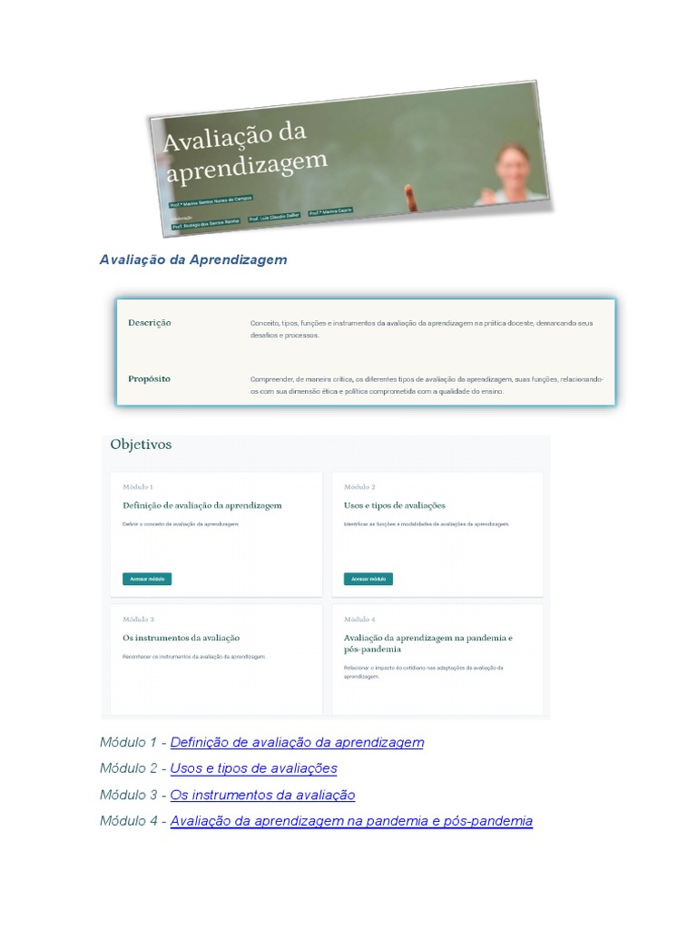 1 - Avaliação Da Aprendizagem PDF | PDF | Aprendizado | Pedagogia