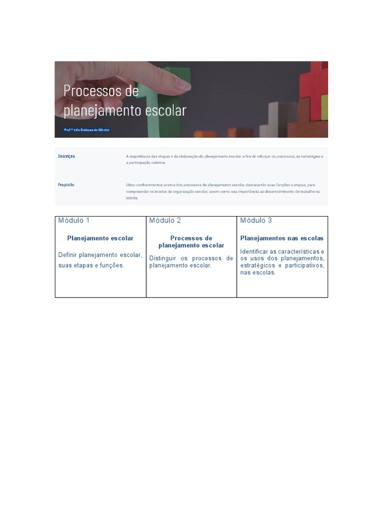 Etapas do Planejamento Escolar | PDF | Pedagogia | Planejamento