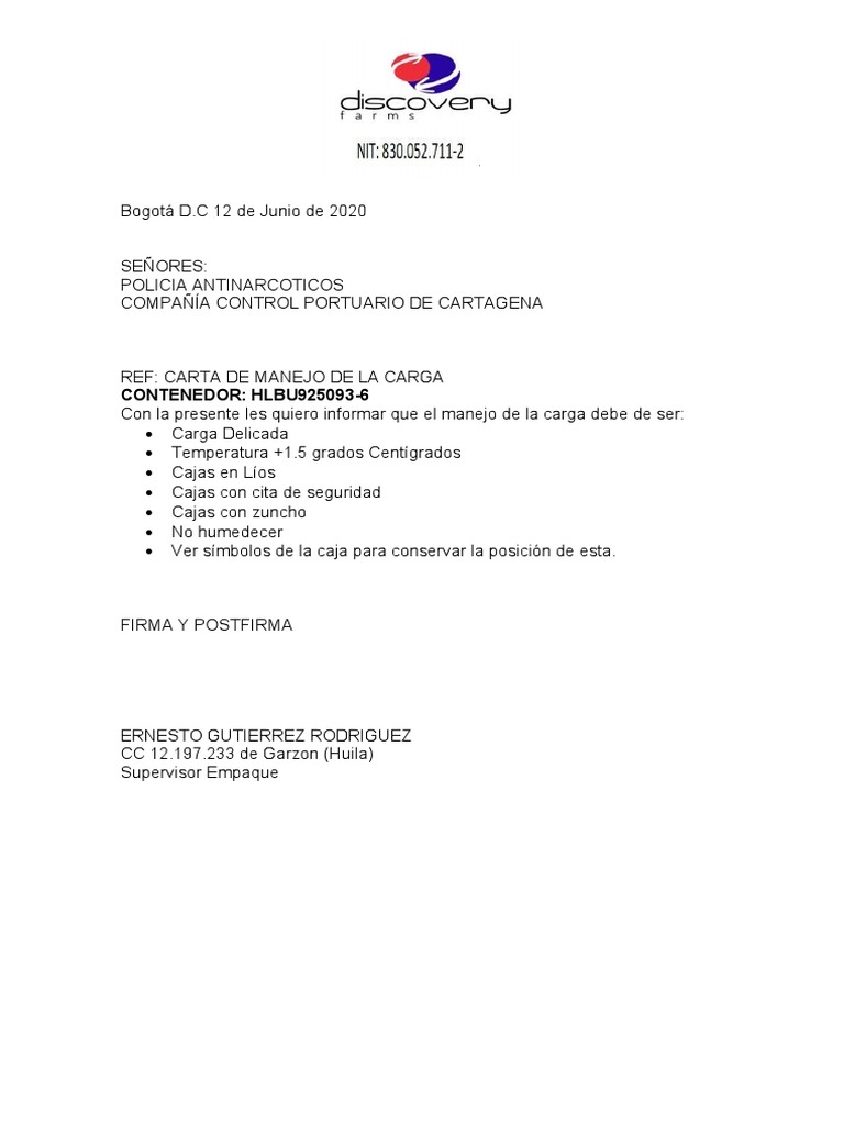 Carta Manejo de La Carga Lynch SD1210520 Guía LGCT2105202 PDF