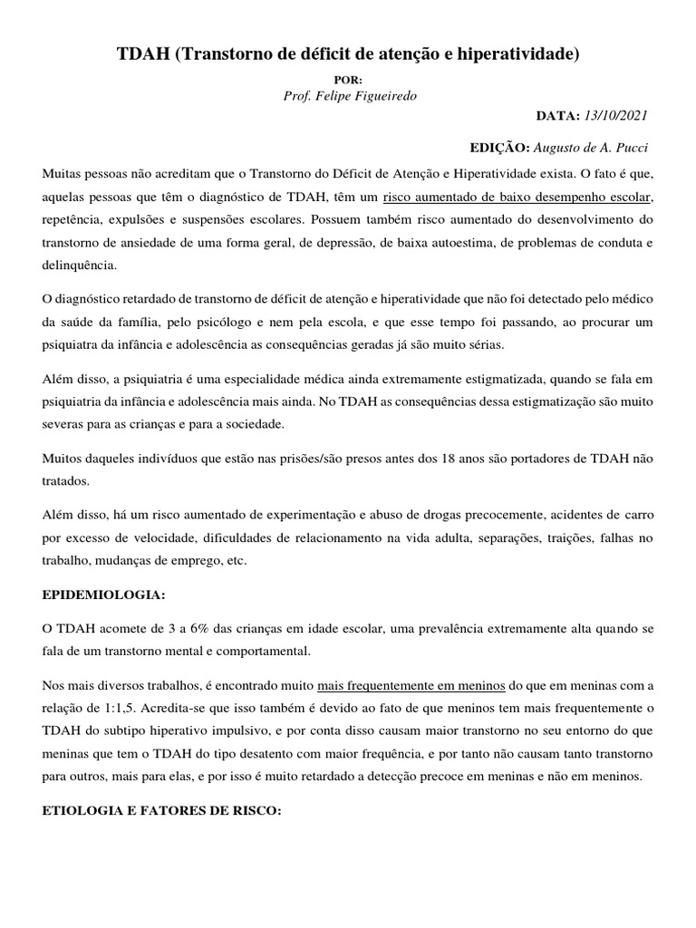 Tdah Download Grátis Pdf Transtorno De Déficit De Atenção E