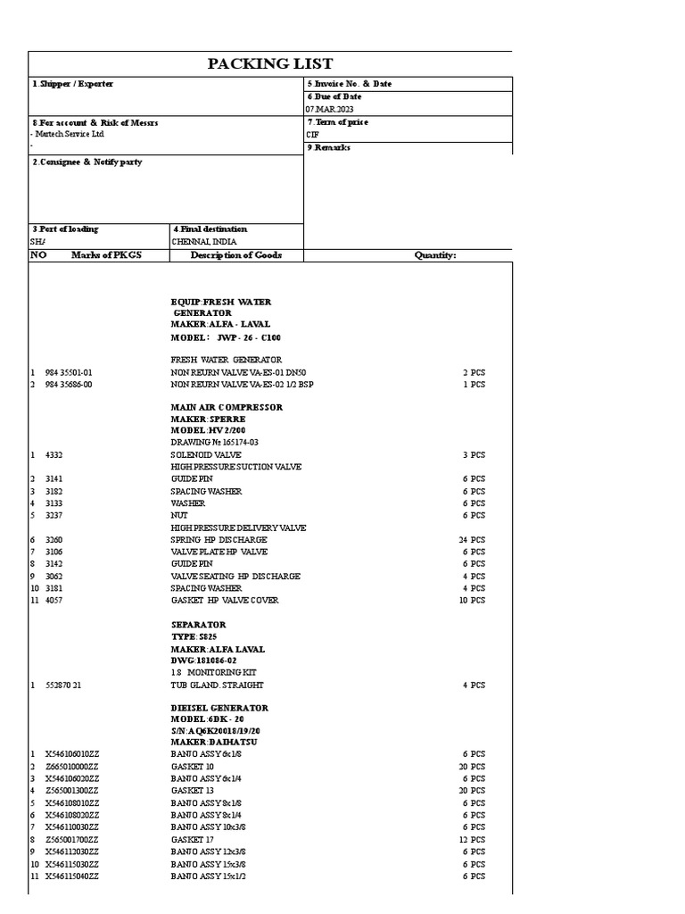 Packing List for Storage 4x10x10 | PDF | Valve | Pipe (Fluid Conveyance)