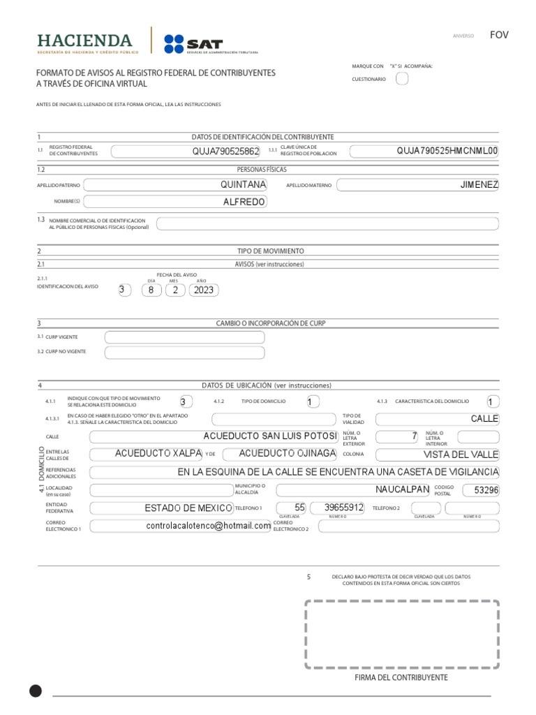 RFT Formato de avisos al Registro Federal de Contribuyentes | PDF ...
