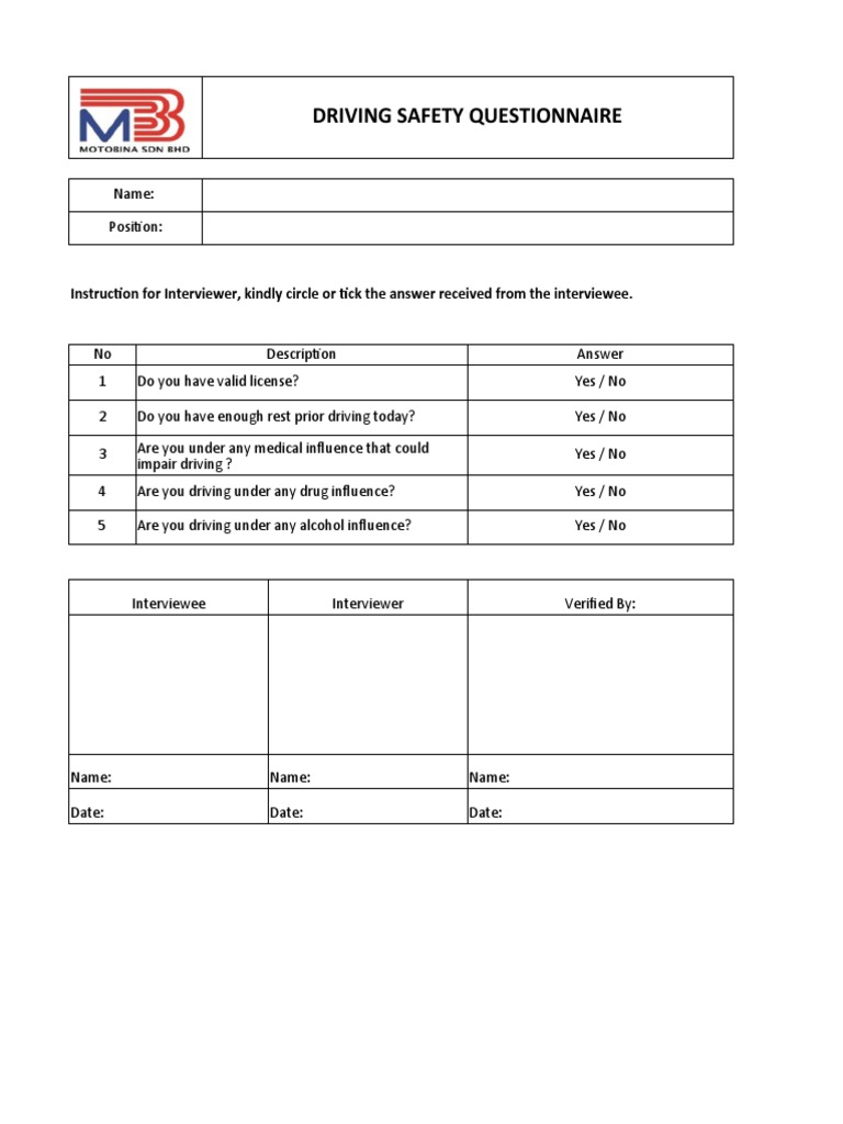 Questionnaire Driving Safety PDF
