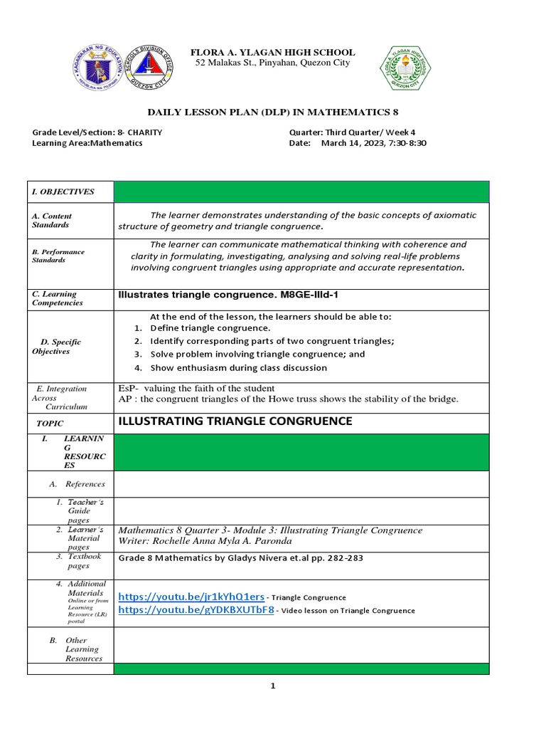 Dlp Triangle Congruence Pdf Learning Mathematics