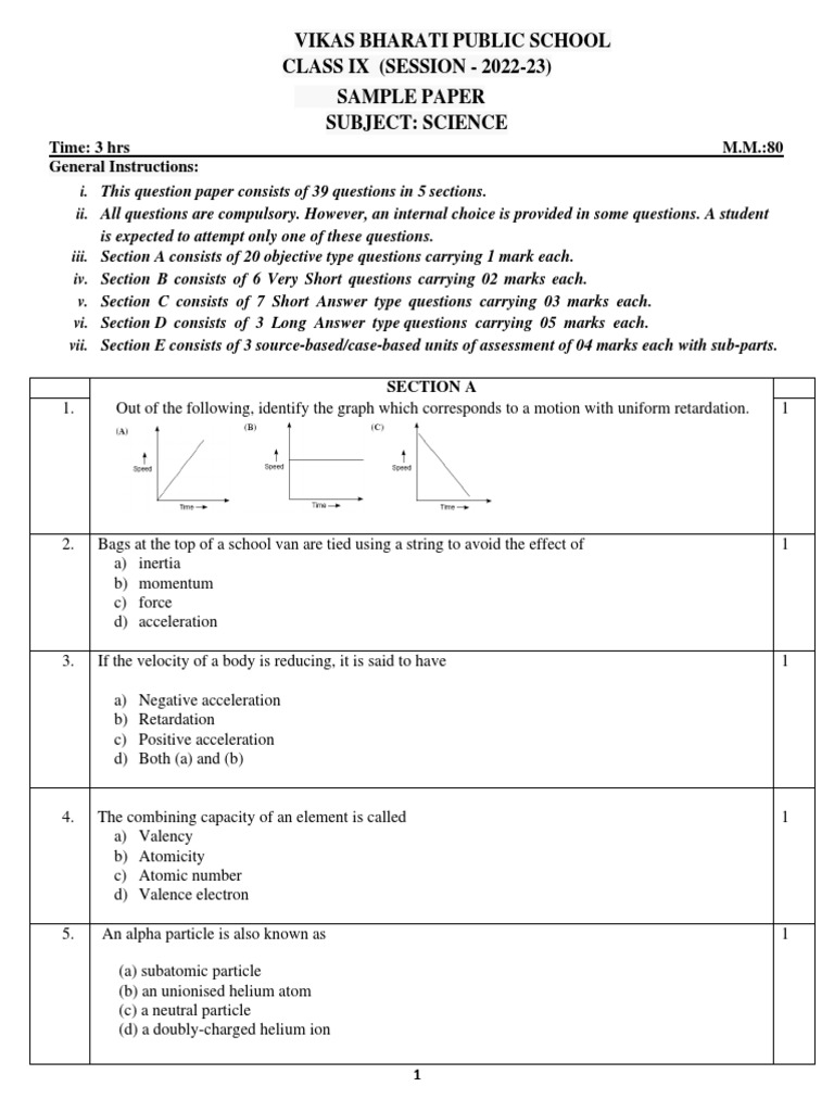 Class IX SCIENCE SAMPLE PAPER (202223) PDF PDF Cell Membrane Osmosis