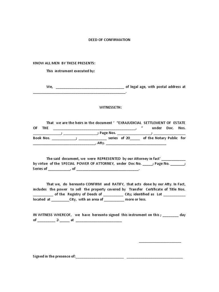 Deed of confirmation pdf
