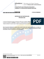 Certificado Participación Sistema Ingreso Educación Universitaria Venezuela 2022