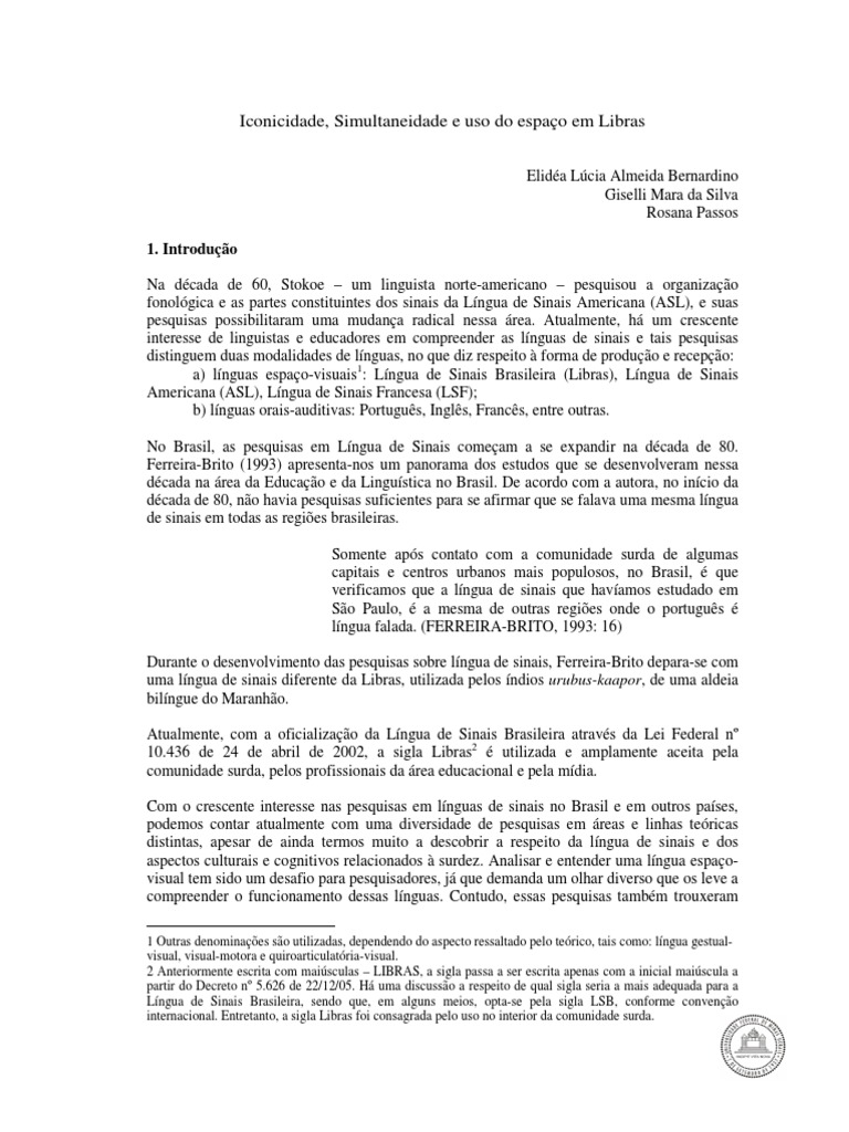 Iconicidade e Simultaneidade em Libras | PDF | Linguagem natural ...