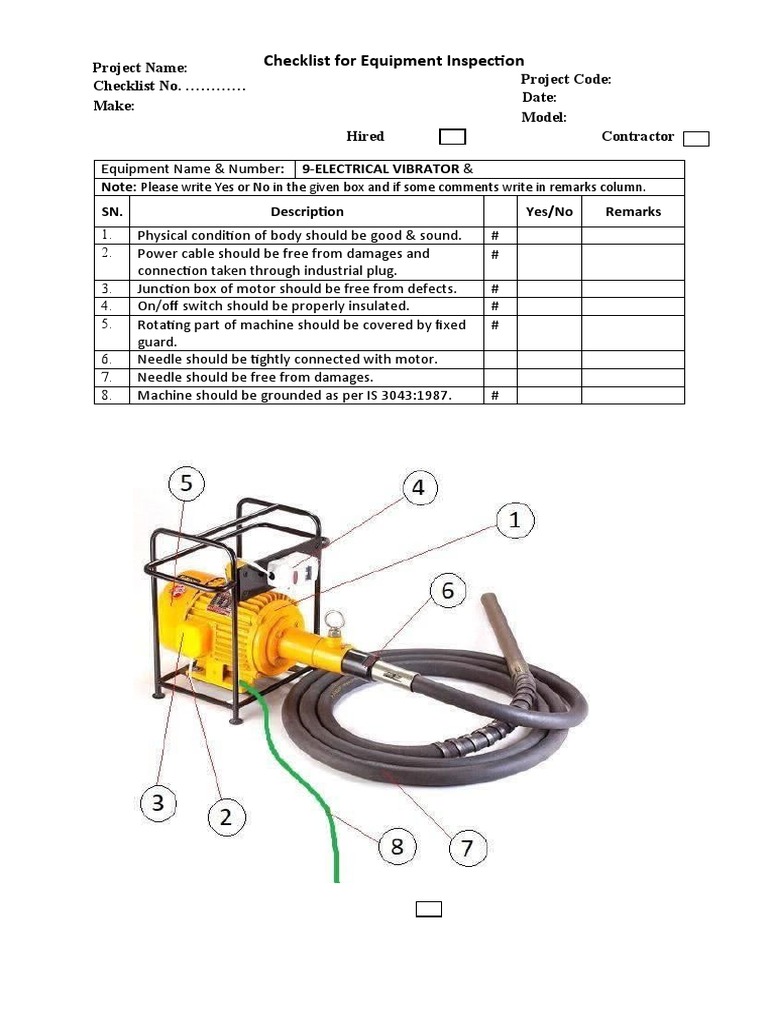 Checklist For Equipment Inspection Electrical Vibrator PDF