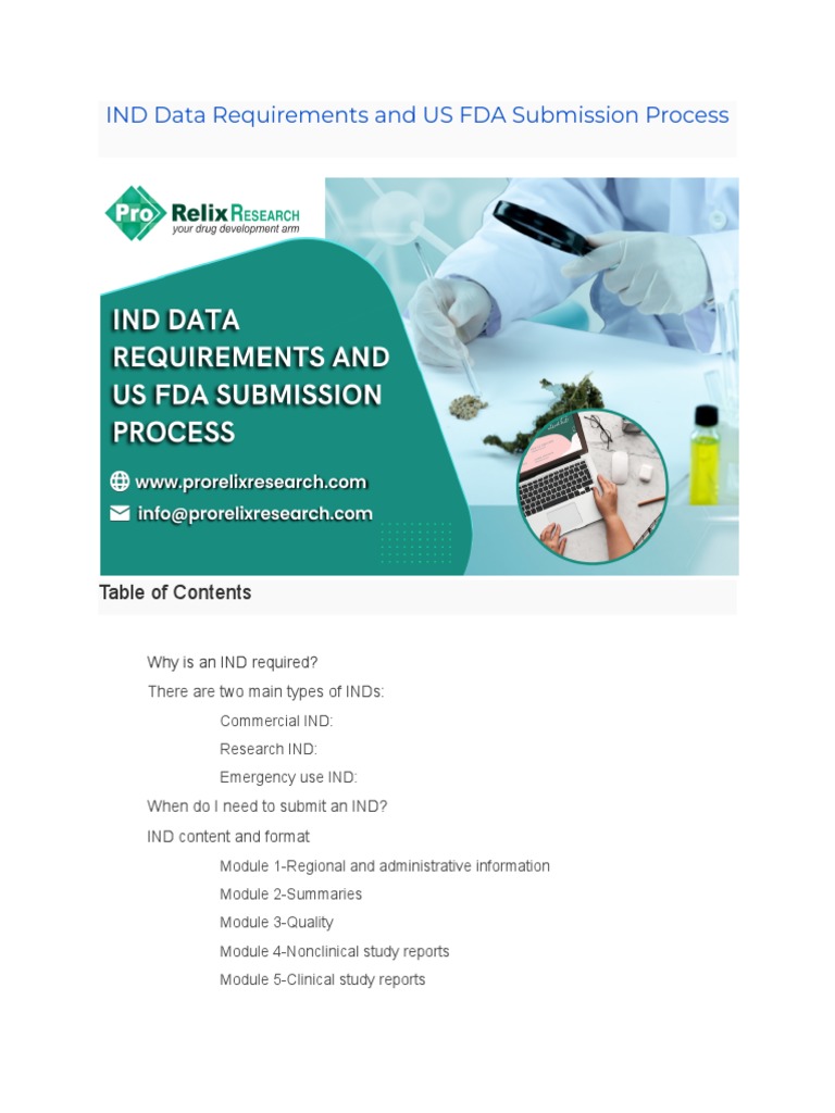 IND Submission Data Requirements | PDF | Pharmacokinetics | Clinical Trial